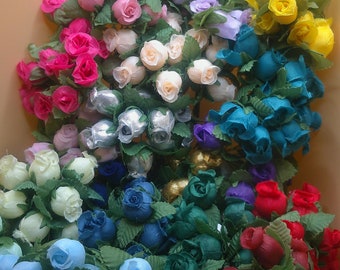 1" Mini Artificial Flower Buds 1 Bunch, Fabric Rose w/Stem Wedding Bouquet, Wreath, Corsage DIY