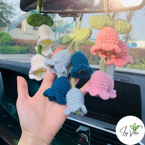 Adorable Lily Crochet Car Hanger, Charming Car Accessories for Women, Cute Car Mirror Hanging Decor, Stylish Crochet Ornaments for Cars