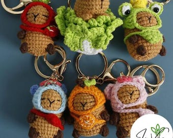 Mini Crochet Capybara Plushie Keychain - Cute Amigurumi Capybara - Small Crochet Animal Keyring - Capybara Stuffed Toy - Handmade Gift
