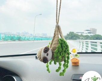 Handmade Crochet Sloth Car Charms - Rear View Mirror Hanger, Cute Car Accessories, Gift for Friend, Small Car Decor
