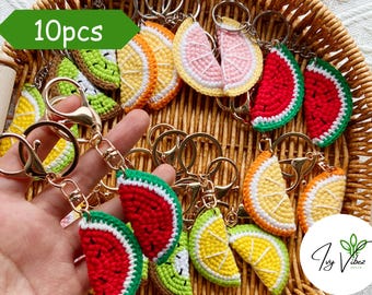 10pcs Crochet Fruit Keychains | Lemon, Watermelon, Kiwi Keychains | Cute Bag Charm & Pendant | Fun Fruit Themed Accessories | Cute Gifts