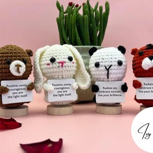 Crochet Animal Support Gift | Bear/Panda/Tiger/Rabbit | Positive Affirmation Plushies | Encouragement Gift for Kids, Family, Friends
