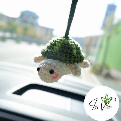 Crochet Sea Turtle Rear View Mirror Hanger | Cute Mini Turtle Car Accessory | Anime-Inspired Car Decor | Adorable Interior Car Accessories