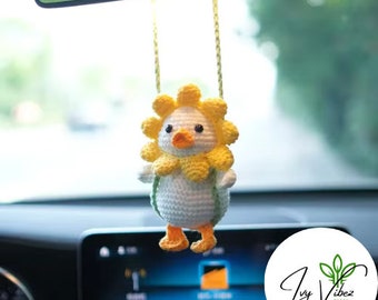 Adorable Crochet Duck Car Charm | Kawaii Rearview Mirror Hanging Decor | Cute Car Accessory | Fun Interior Car Decoration