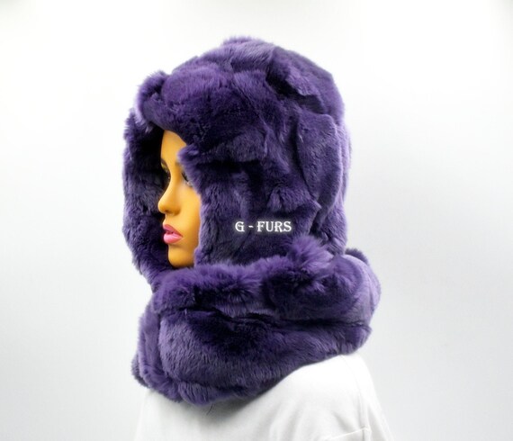 Plush Purple Faux Fur Hooded Scarf Hood Scarf Purple Dream Soft Fur – BELIEVE by tuula rossi main image 3