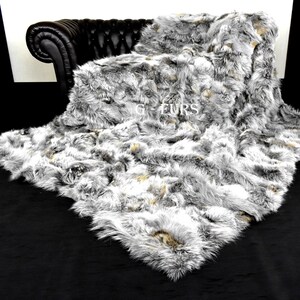 Luxury Real Gray Coyote Fur Throw Blanket
