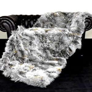 Luxury Real Gray Coyote Fur Throw Blanket