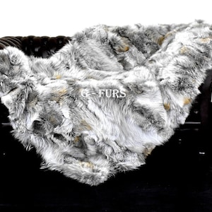 Luxury Real Gray Coyote Fur Throw Blanket