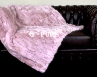 Luxury Real Double Sided Pink Rex Rabbit Fur Throw Blanket