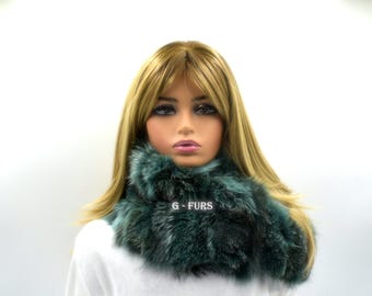 Luxury Real Fox Fur Neck Loop Collar in Green - Super Warm and Super Soft