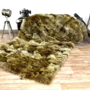Luxury Real Khaki Coyote Fur Throw Blanket