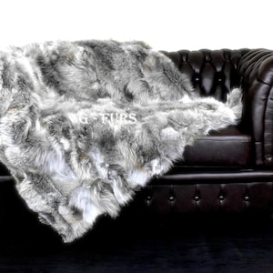 Luxury Real Gray Coyote Fur Throw Blanket