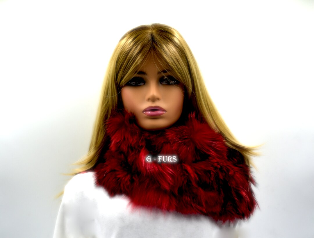 Fox Neck Raps Luxury Real Fox Fur Neck Loop Collar in Red Super Warm and Super Soft ...