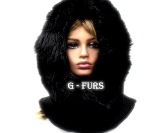 Luksusowa pętla na szyję z czarnego futra lisa – superciepły kołnierz