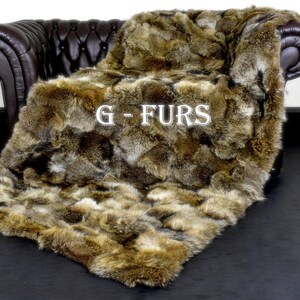 Luxury Real Khaki Coyote Fur Throw Blanket