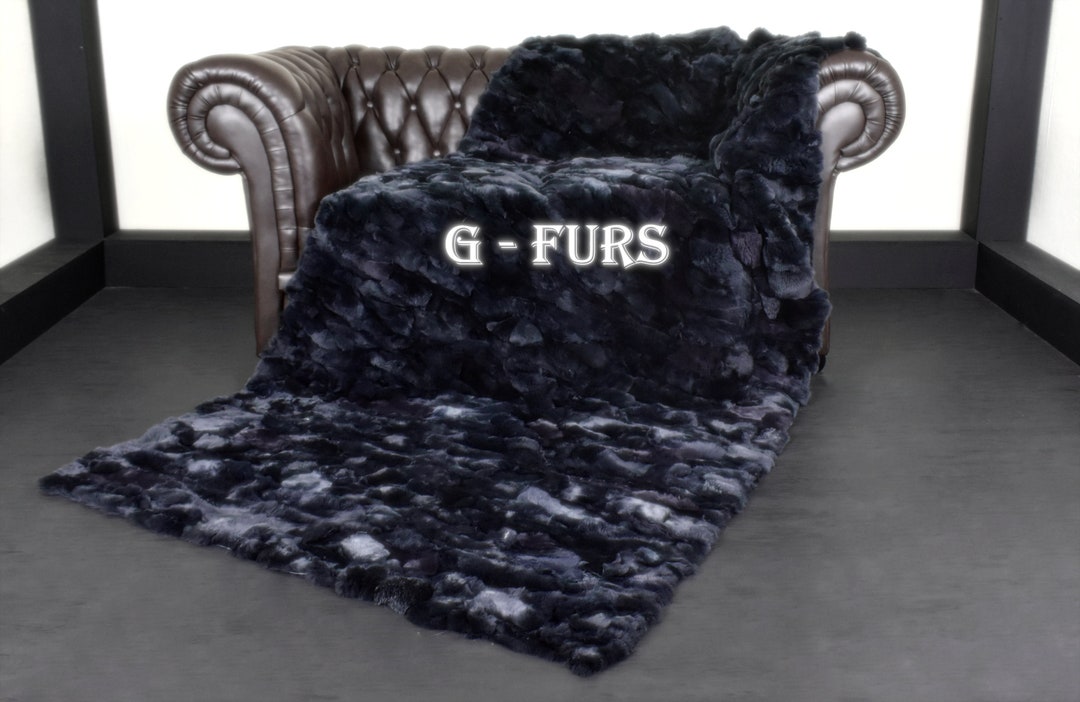 Luxury Real Double Sided Midnight Blue Rex Rabbit Fur Throw Blanket - Etsy