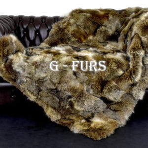 Luxury Real Khaki Coyote Fur Throw Blanket