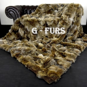 Luxury Real Khaki Coyote Fur Throw Blanket