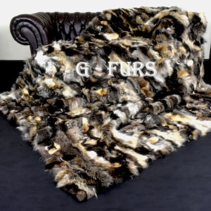 Luxury Real Finnraccoon Fur Throw Blanket