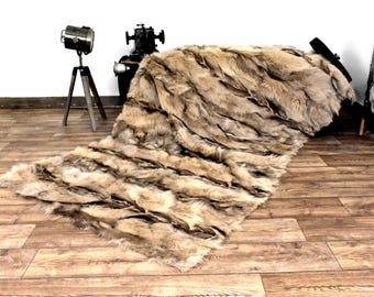 Luxury Real Cream Fox Fur Throw Blanket