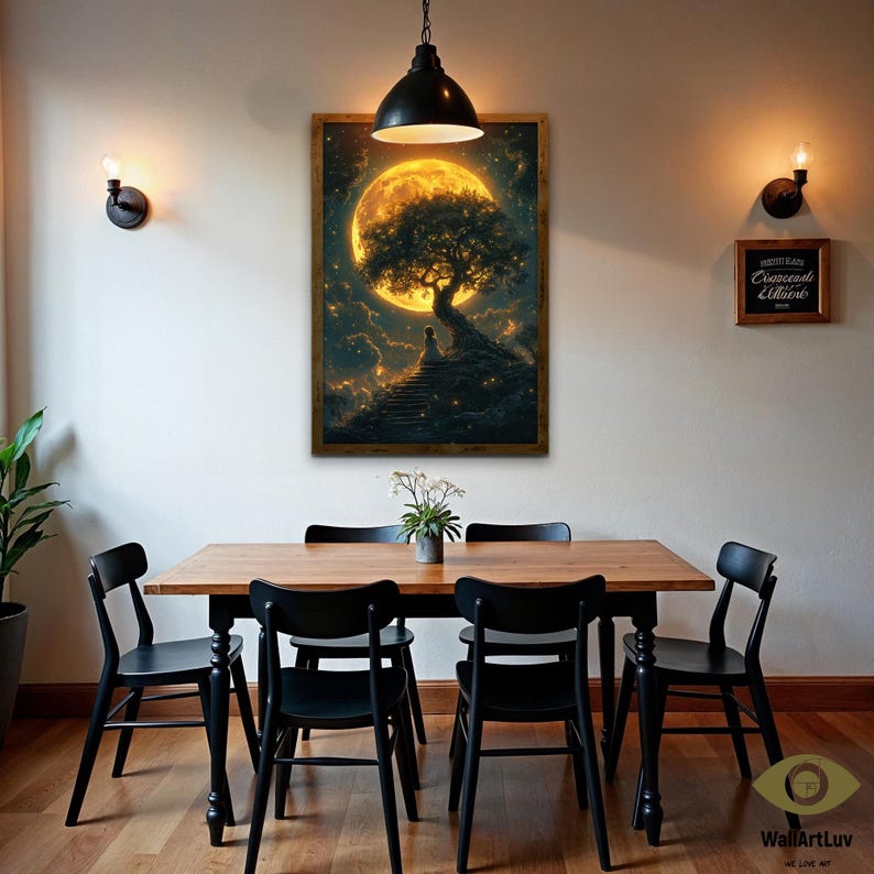 Whimsical Celestial Wall Art, Enchanting Starry Night Art, Dreamy ...