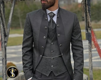 Mens Slim Fit Black Tuxedo Mandarin Collar | Weddings and special Occasions Tuxedo