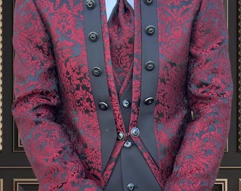 Mens Slim Fit Burgundy Tuxedo Mandarin Collar for Weddings and special occasions