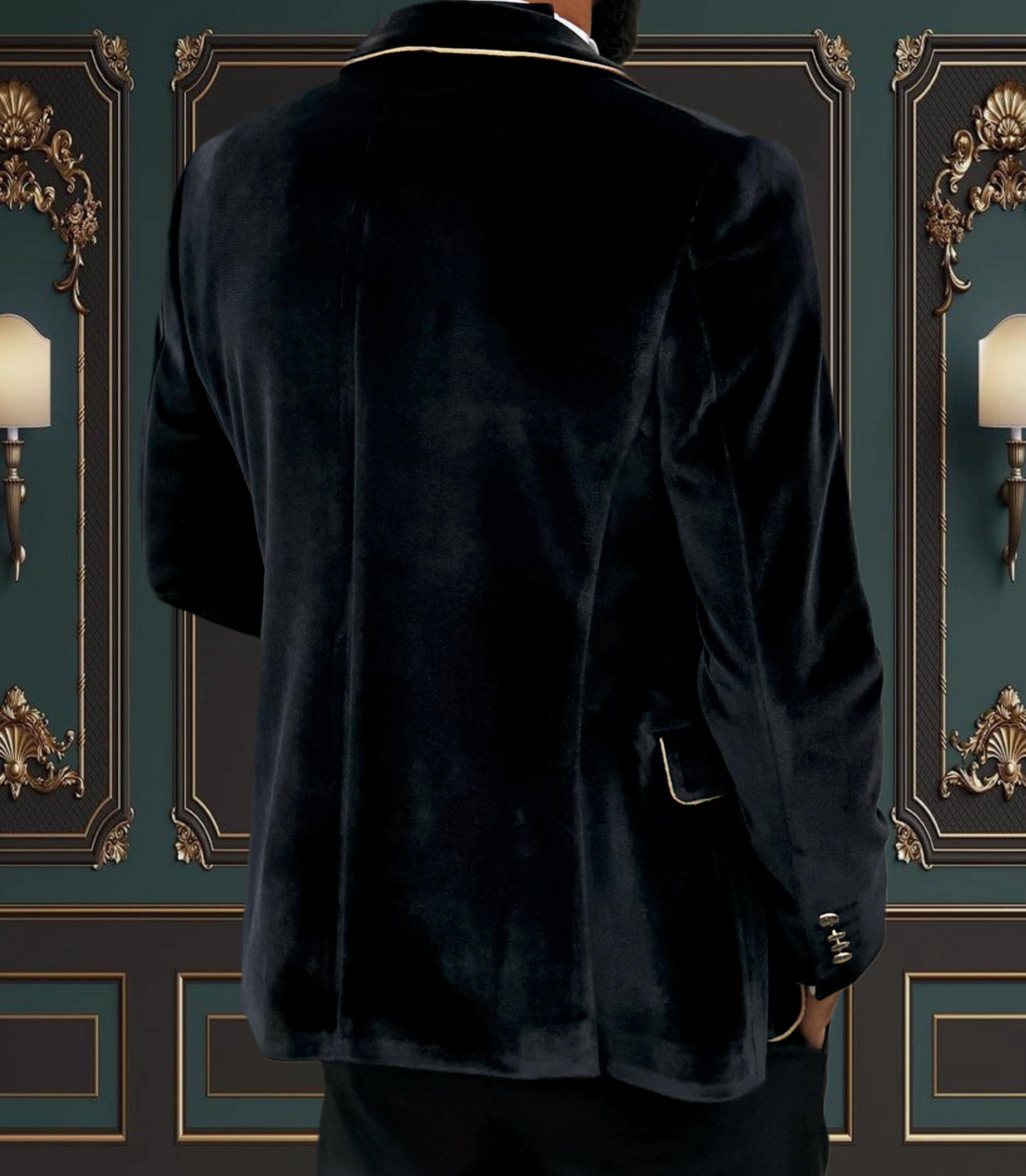 ロハス様ご注文品 Mens Slim Fit Black & Gold Velvet Tuxedo Shawl Lapel