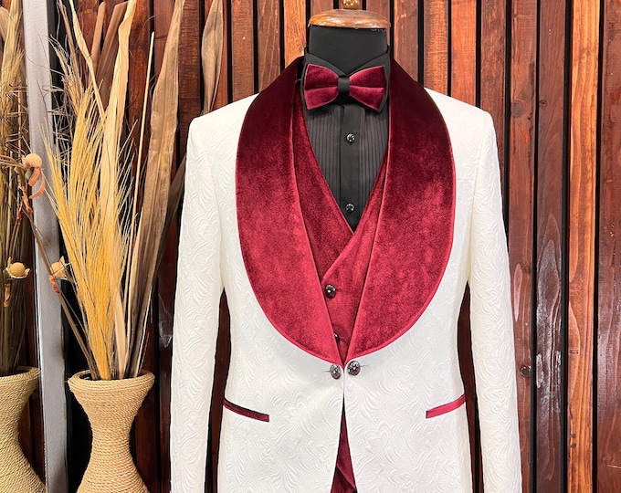 Mens Modern Wedding Tail Tuxedo in White main image 0