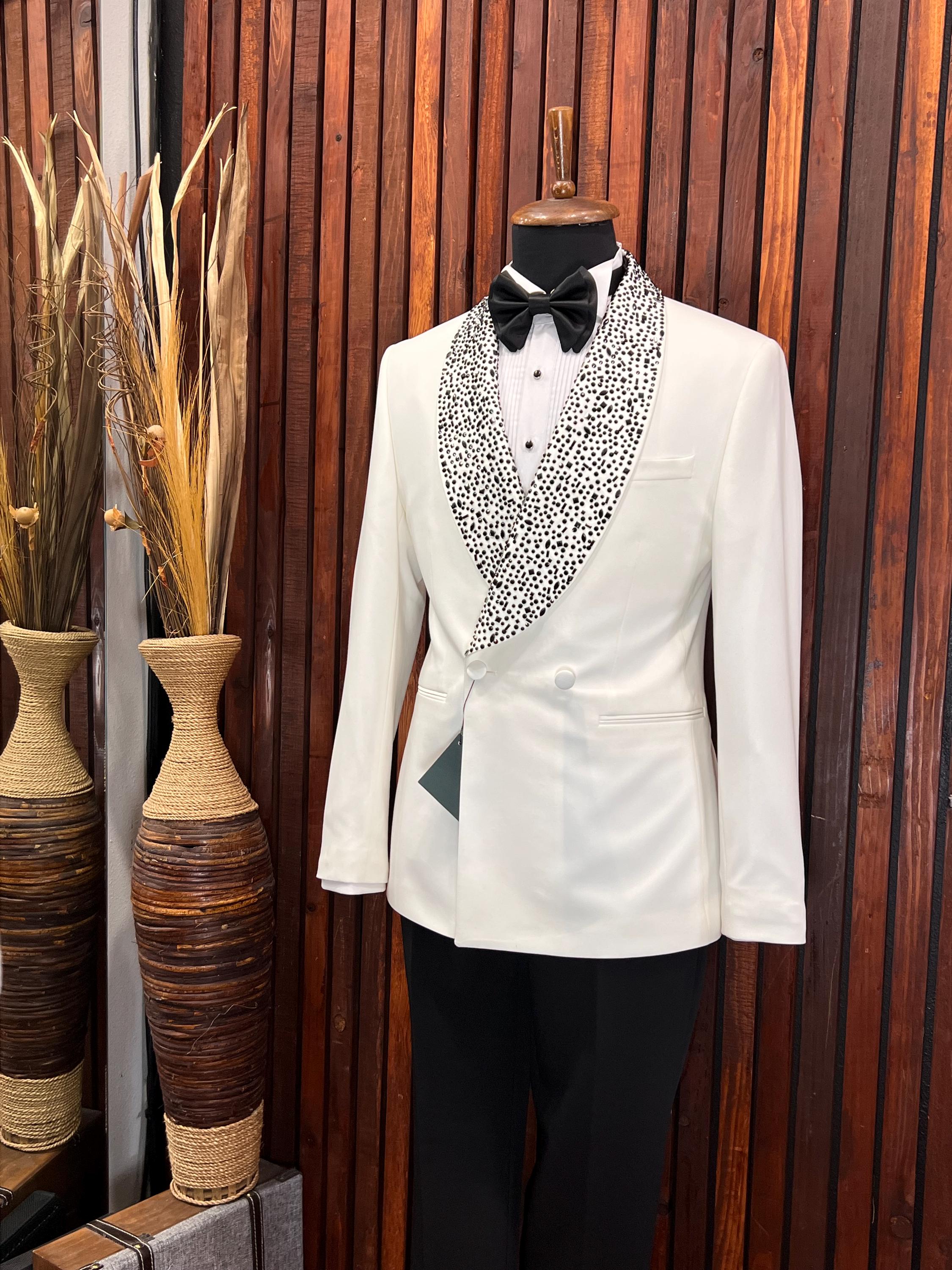 Ivory~OFF White~Cream Fashion Tuxedo For Men 35.5 Length Coat Large Satin  Seven Button main image 1
