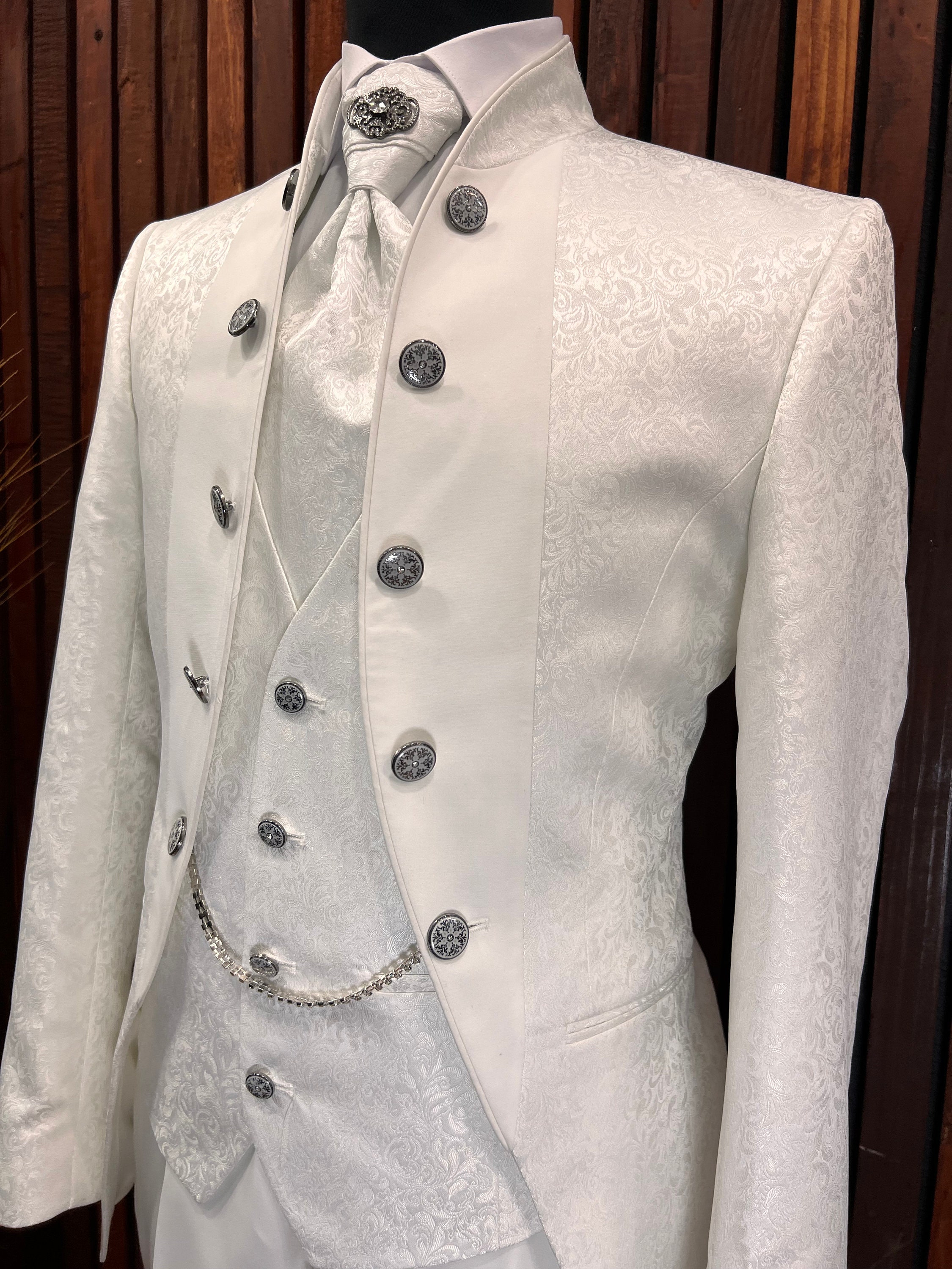 Mandarin Collar Tuxedo - Mandarin Tuxedo - No Collar Suit - White Suit