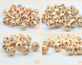 Rose Gold Plated Stardust Round Beads 14K  - Jewelry Making Supplies (6mm to 10mm) 100pc Pack