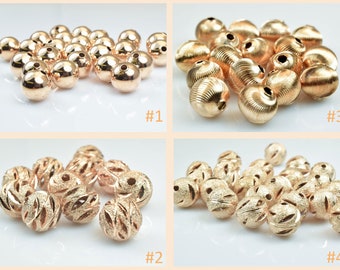 Rose Gold Plated Stardust Round Beads 14K  - Jewelry Making Supplies (6mm to 10mm) 100pc Pack