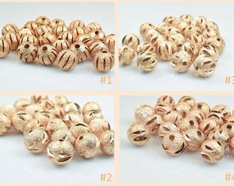 Rose Gold Plated Stardust Round Beads 14K  - Jewelry Making Supplies (6mm to 10mm) 100pc Pack