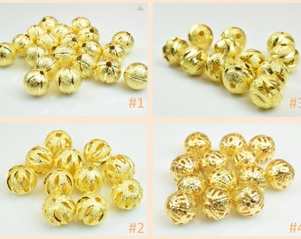 Gold Plated Stardust Round Beads 14K  - Jewelry Making Supplies (6mm to 10mm) 100pc Pack