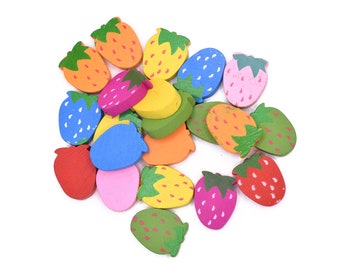Assorted Color Strawberries Shape Wood Charm Beads: DIY Delights ( 21 pcs pack)