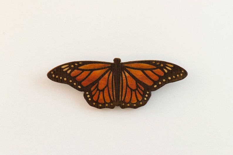 Marquetry Monarch Butterfly Pin and Brooch made from Aspen and Wenge Wood