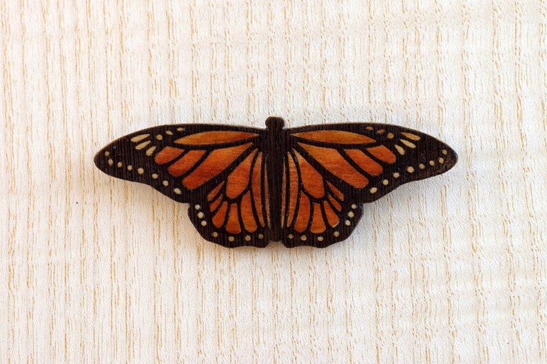 Marquetry Monarch Butterfly Pin and Brooch made from Aspen and Wenge Wood