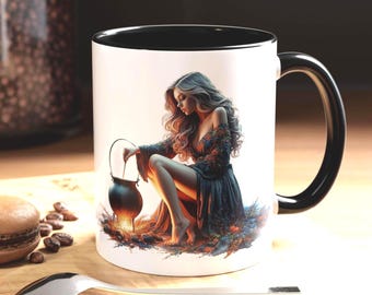 Dark Botanical Witch Mug, Occult Art Coffee Cup, Pagan Witchcraft Gift, Gothic Kitchen Decor, 11oz 15oz Ceramic Cup