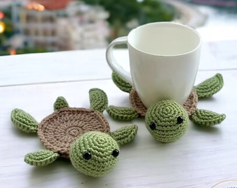 Crochet Turtle Coaster Set, Crochet Turtle Drink Coasters, Crochet Animal Decor, Handmade Gifts for Mom, Crochet Sea Turtle, Gifts for Her