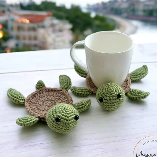 Crochet Turtle Coaster Set, Crochet Turtle Drink Coasters, Crochet Animal Decor, Handmade Gifts for Mom, Crochet Sea Turtle, Gifts for Her