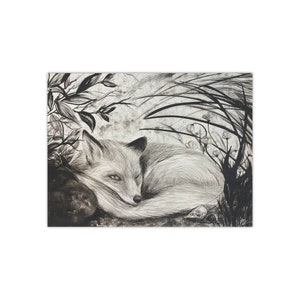 Ruhender Fuchs Kunstdruck: Schwarzweiße Tier Illustration