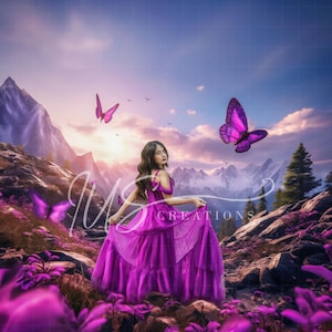 Butterfly digital backdrop, purple flowers background, Instant Download, Floral Digital Background, Floral Butterfly Purple Photography