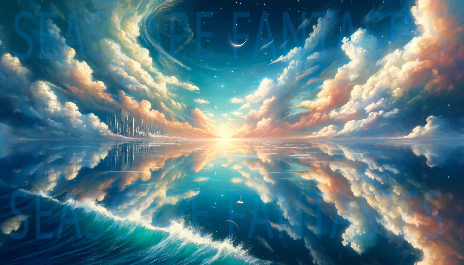 Reflective Ocean Digital Print: Ocean's Mirror - Reflective Seascape - 24.89