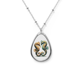 Oval Necklace - Seahorse Love