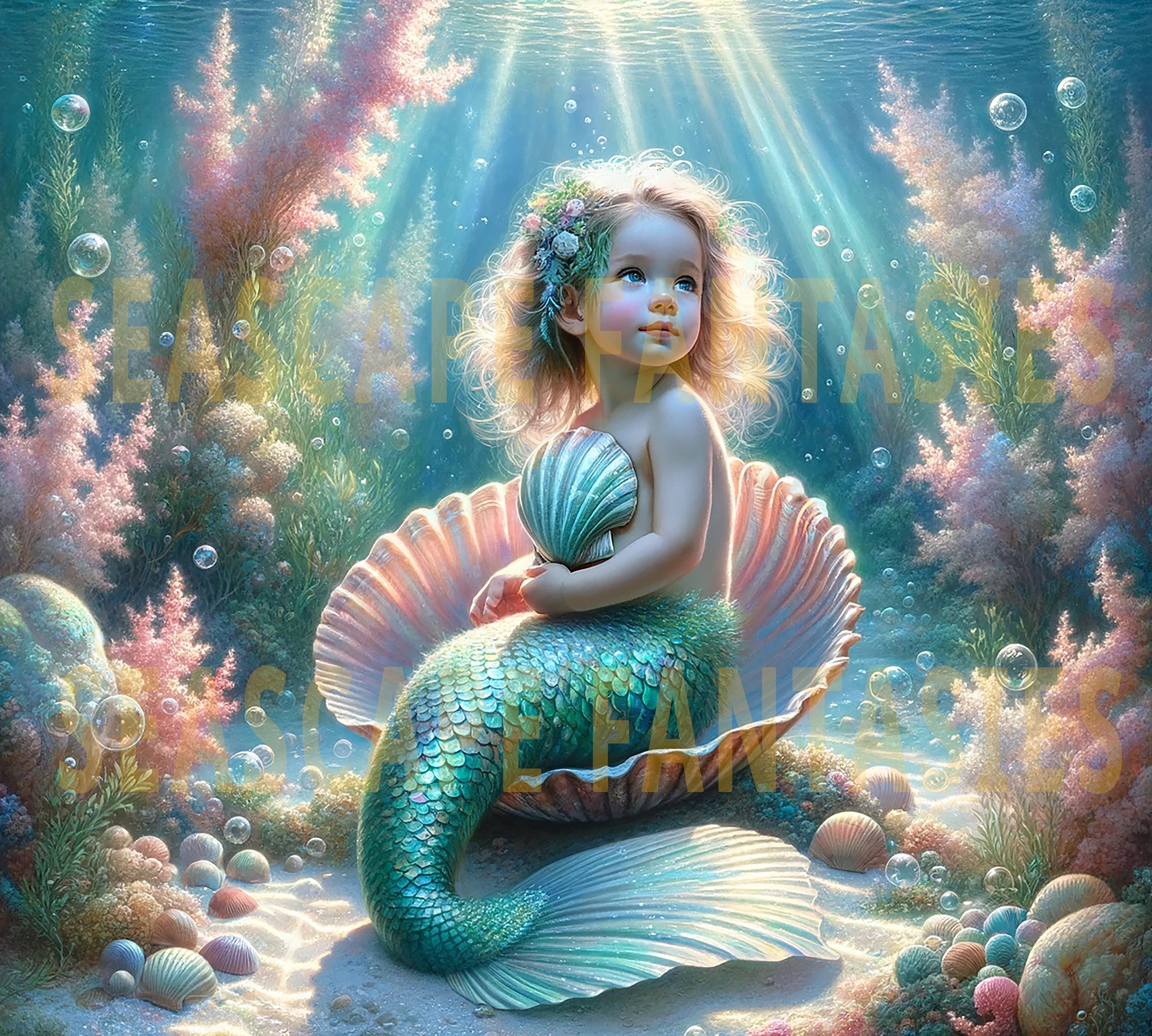Aqua Aria - Baby Mermaid Digital Print, Home Decor, 15.807