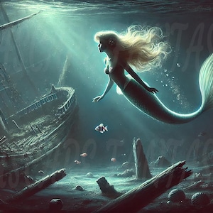 De kleine zeemeermin – de zeemeermin en het scheepswrak - digitaal schilderen