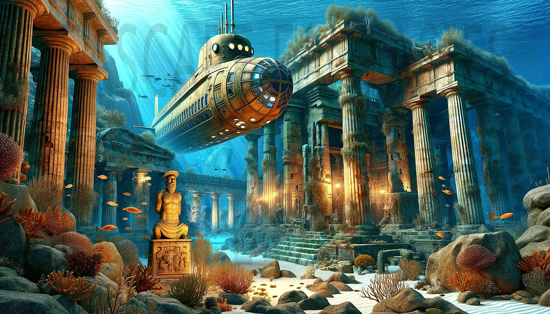 Rediscovery of Atlantis - Nautilus Among Ancient Ruins - Digital Print -  24.89\, image size:1792x1024