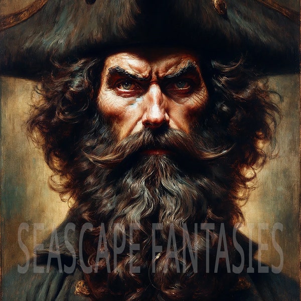 Portrait of the Legendary Blackbeard by Xander Saleh - Digital Print 14.22"w x 24.89"h