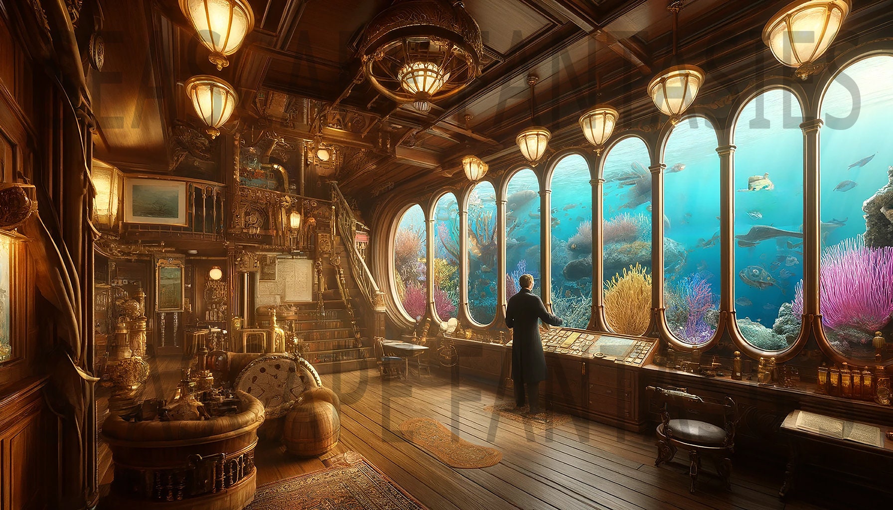 Captain Nemo's Sanctuary - Nautilus Study Room - Digital Art - 24.89